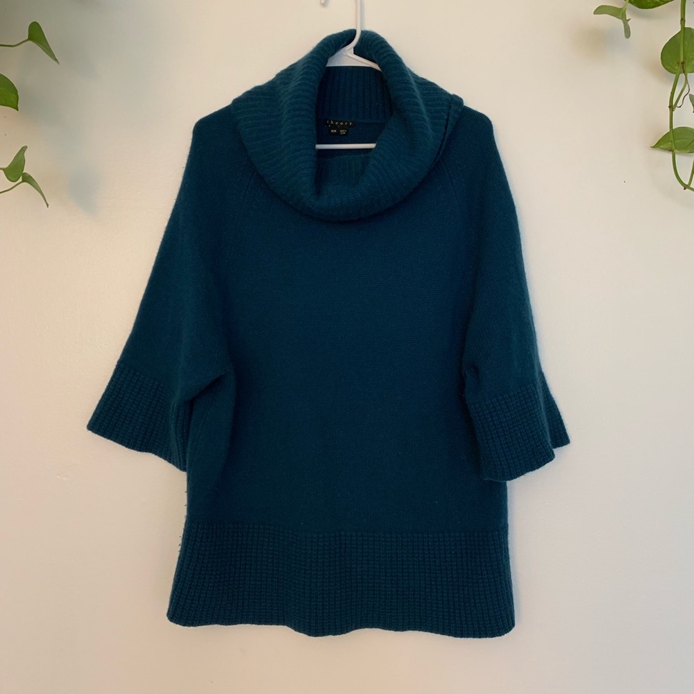 Theory Cowl Neck 100% Cashmere Blue Sweater